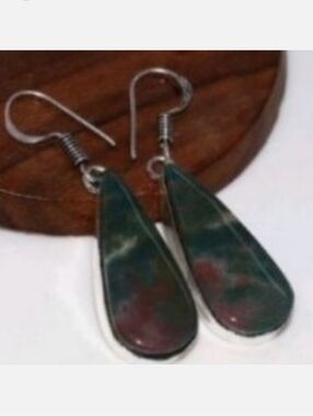 Bloodstone Jasper Gemstone 925 Sterling Silver Handmade Drop Dangle Earrings